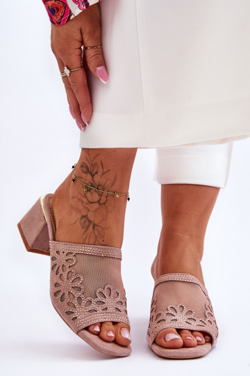 Pantofole con tacco con rete S.Barski KV-612-1 Nude