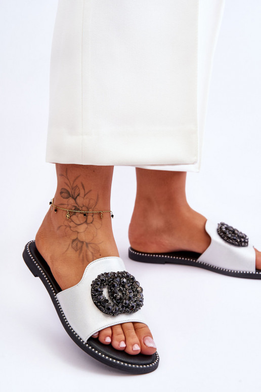 Pantofole con bellissimi dettagli S.Barski KV-520-3 colore argento