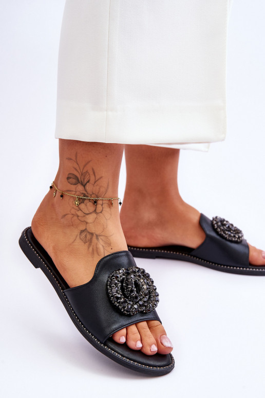 Pantofole con bellissimi dettagli S.Barski KV-520-3 colore nero