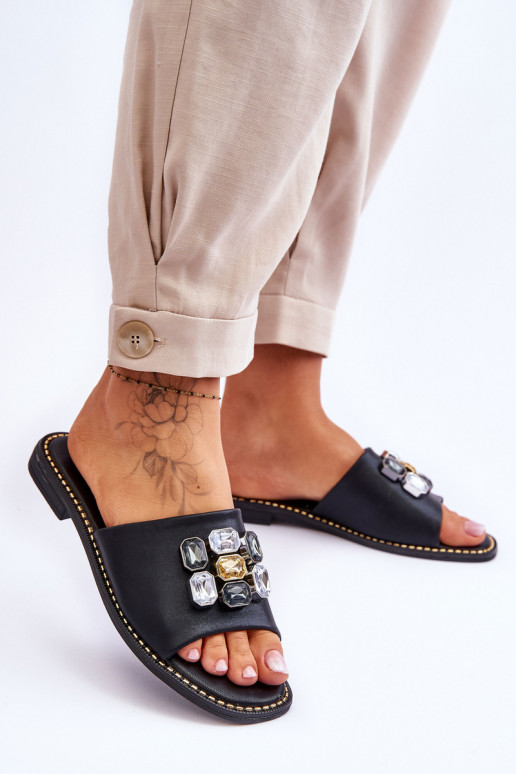 Pantofole con decorazione di ciottoli S.Barski KV-2775-31 colore nero