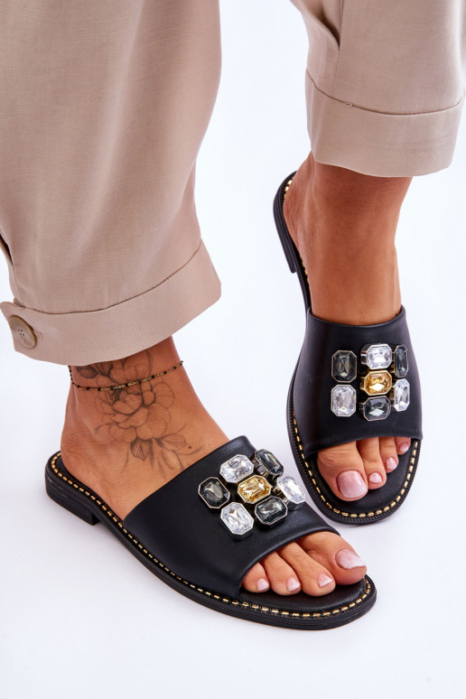 Pantofole con decorazione di ciottoli S.Barski KV-2775-31 colore nero