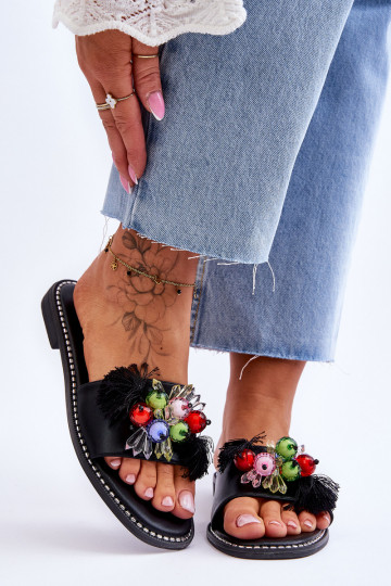 Pantofole con perline decorative S.Barski KV-2775-47 colore nero