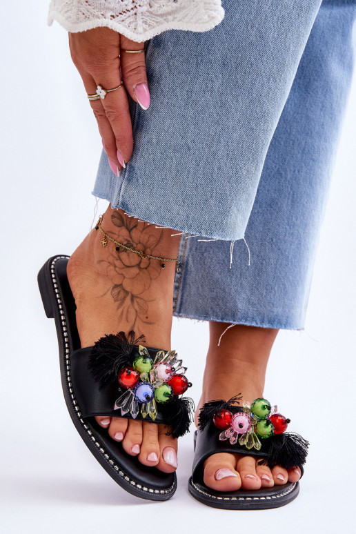 Pantofole con perline decorative S.Barski KV-2775-47 colore nero