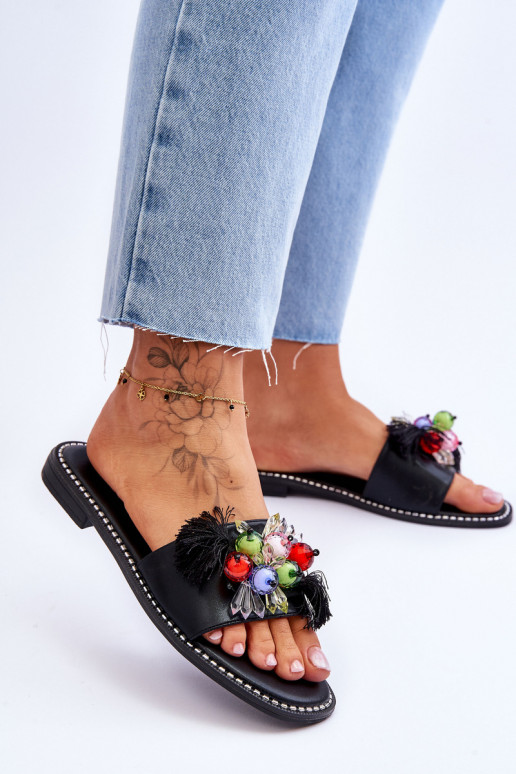 Pantofole con perline decorative S.Barski KV-2775-47 colore nero