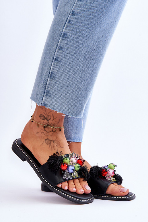 Pantofole con perline decorative S.Barski KV-2775-47 colore nero