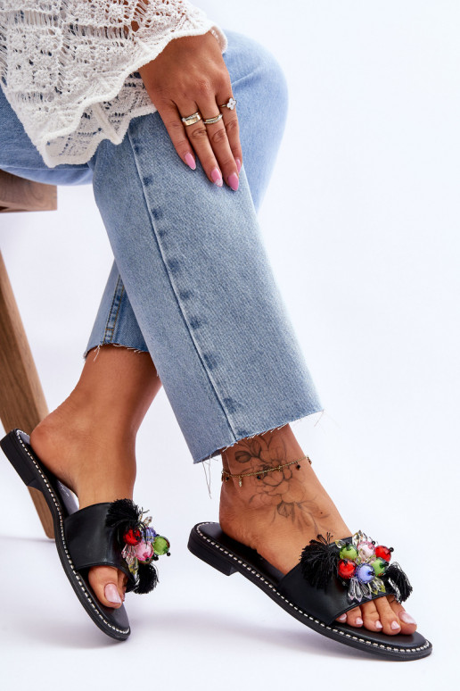 Pantofole con perline decorative S.Barski KV-2775-47 colore nero