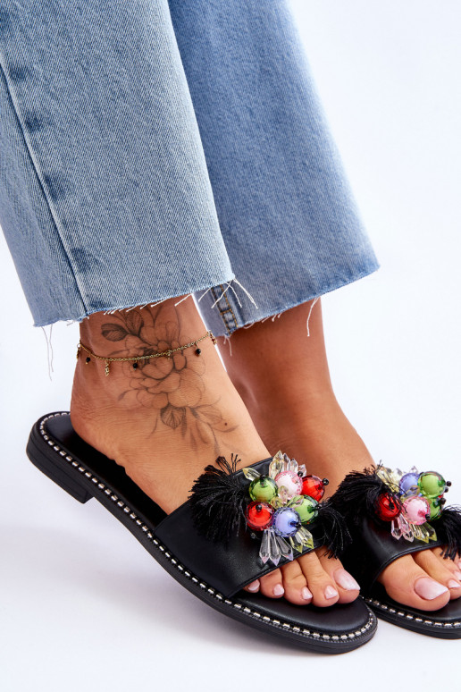 Pantofole con perline decorative S.Barski KV-2775-47 colore nero