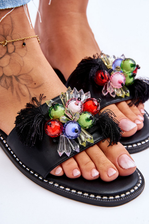 Pantofole con perline decorative S.Barski KV-2775-47 colore nero