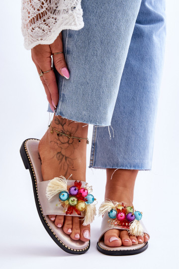 Pantofole con perline decorative S.Barski KV-2775-47 Nudo