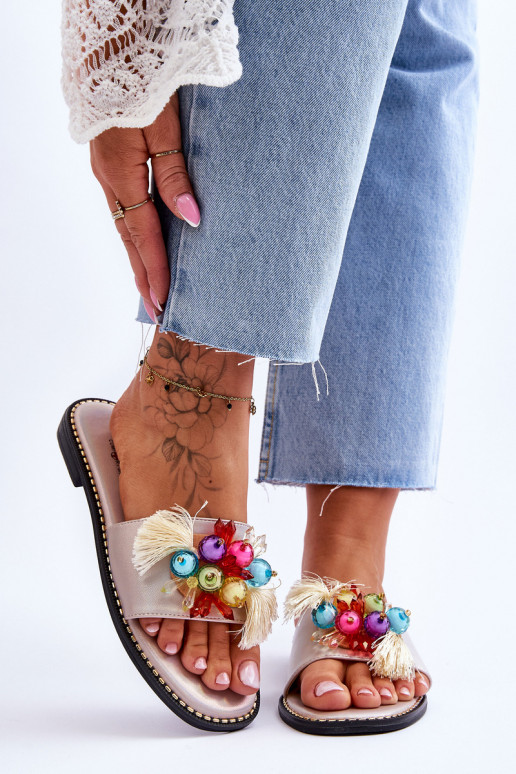 Pantofole con perline decorative S.Barski KV-2775-47 Nudo