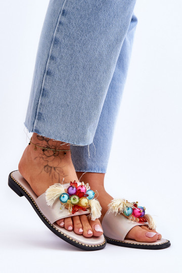 Pantofole con perline decorative S.Barski KV-2775-47 Nudo 2