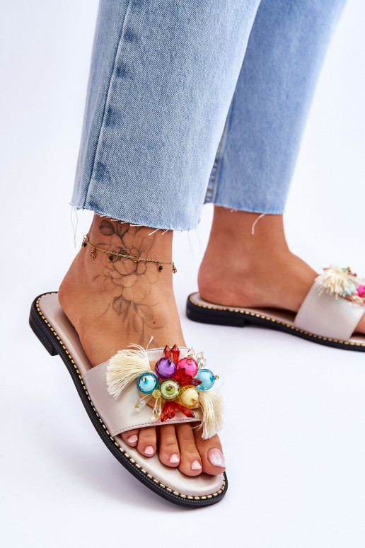 Pantofole con perline decorative S.Barski KV-2775-47 Nudo