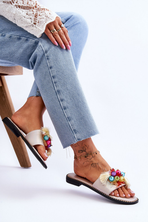 Pantofole con perline decorative S.Barski KV-2775-47 Nudo