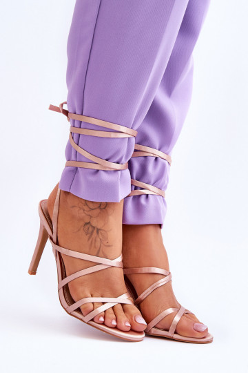 Sandali con tacco da donna beige Meya 2