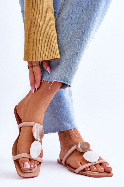 pantofole in pelle scamosciata con bellissimi dettagli Nude Victoria pantofole in pelle scamosciata con bellissimi dettagli Nude Victoria