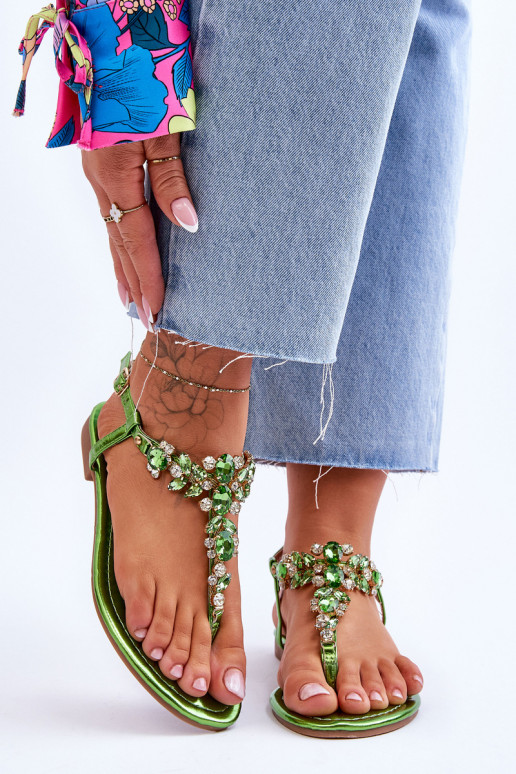 Sandali da donna con decorazione ciottoli colore verde Lenisa