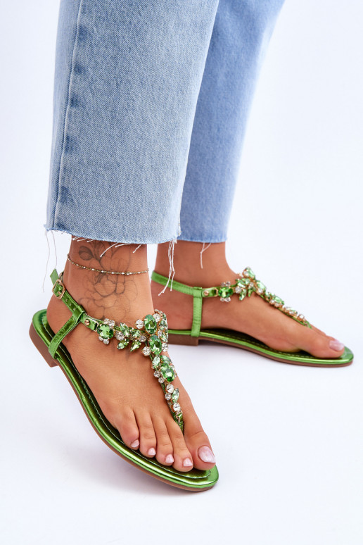 Sandali da donna con decorazione ciottoli colore verde Lenisa