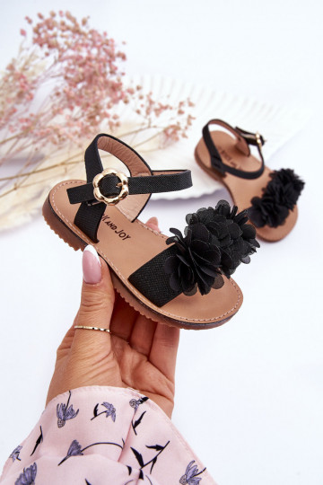 Sandali per bambini con fiori in colore nero Poly
