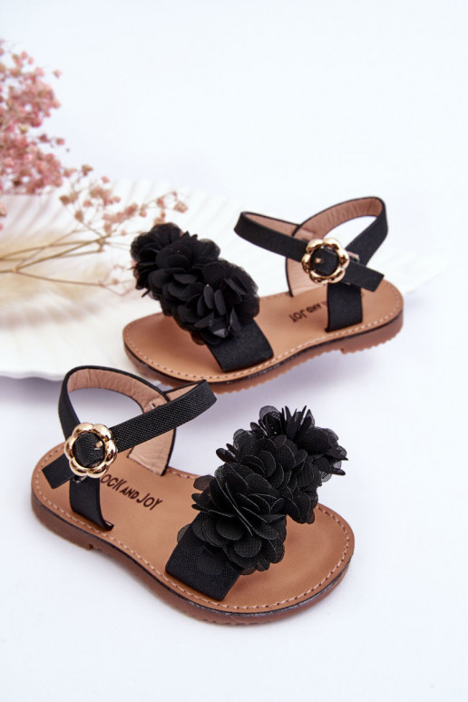 Sandali per bambini con fiori in colore nero Poly