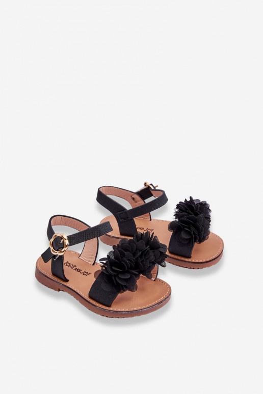 Sandali per bambini con fiori in colore nero Poly