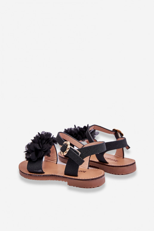Sandali per bambini con fiori in colore nero Poly