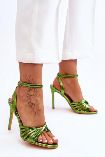 Sandali da donna con tacco sottile colore verde My Darling