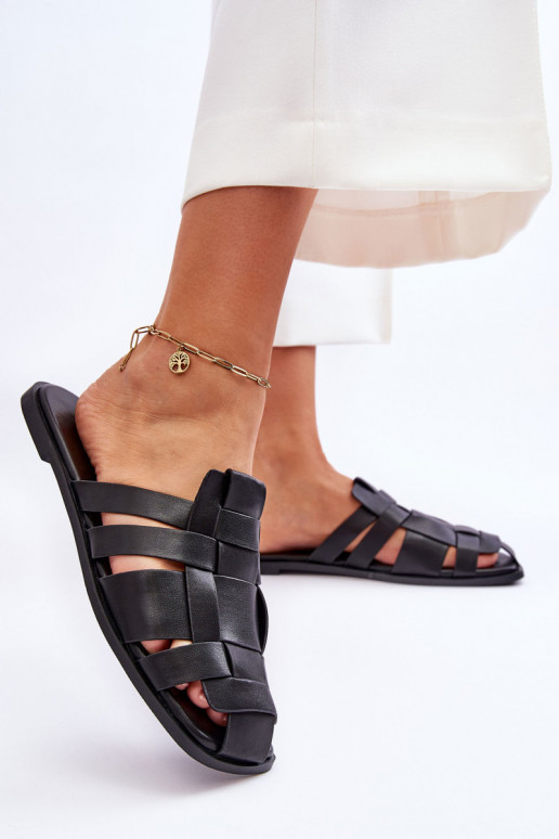 Pantofole a righe in colore nero Reyna