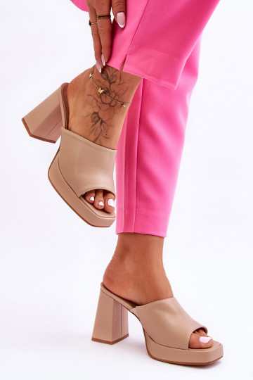 Ciabatte in pelle con tacco Livesa beige 2