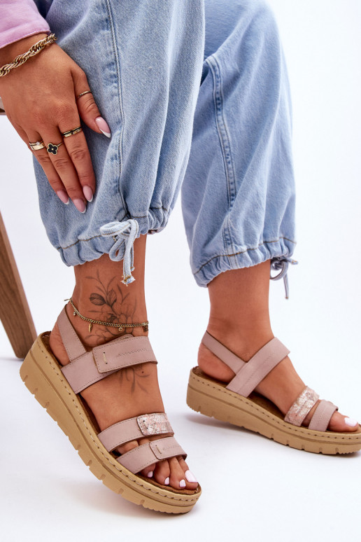 Sandali con chiusure adesive rosa Fresh Look
