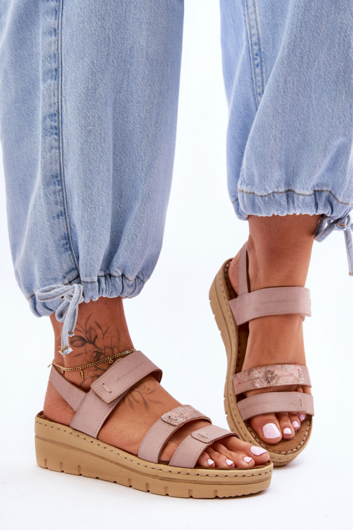 Sandali con chiusure adesive rosa Fresh Look