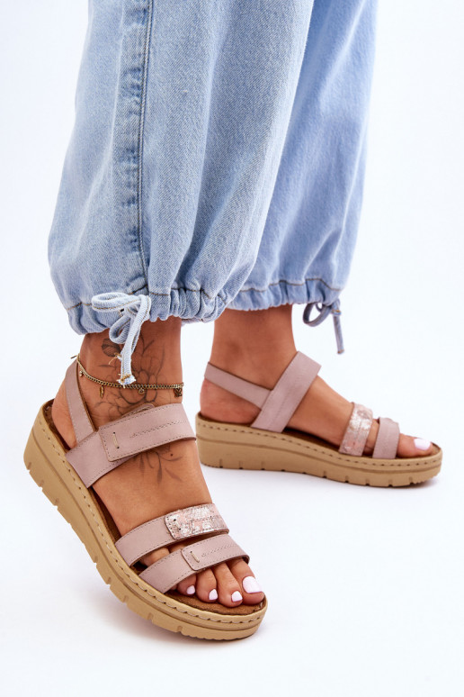 Sandali con chiusure adesive rosa Fresh Look
