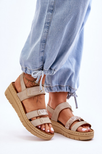 Sandali con chiusure adesive beige Fresh Look