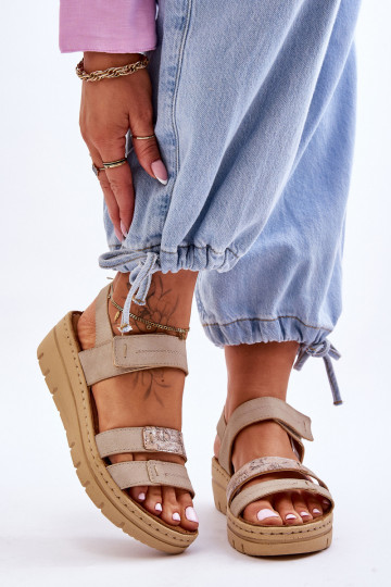 Sandali con chiusure adesive beige Fresh Look 2