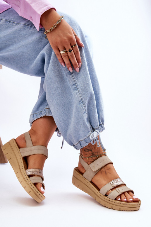 Sandali con chiusure adesive beige Fresh Look
