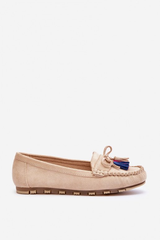 Mocassini in camoscio con nappine in Dorine beige