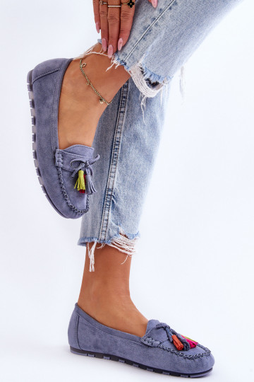 Mocassini in camoscio con nappine in Dorine blu 2