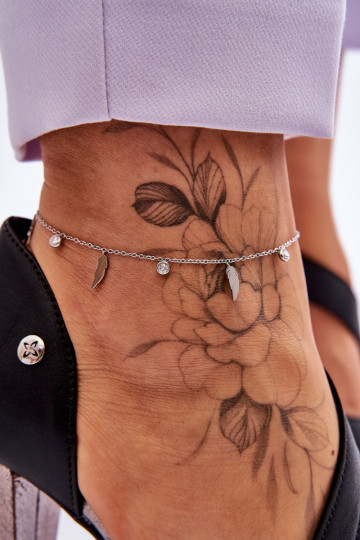 Bracciale da gamba con piume e zirconi in colore argento