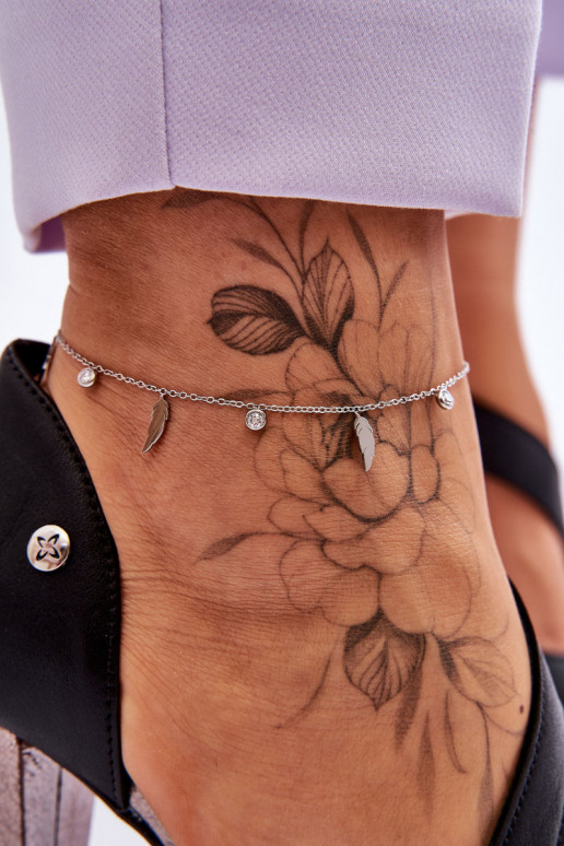 Bracciale da gamba con piume e zirconi in colore argento