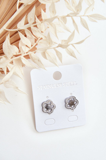 Orecchini a forma di fiore con zirconi in colore argento