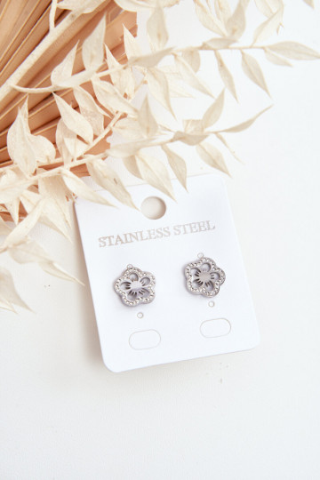 Orecchini a forma di fiore con zirconi in colore argento 2