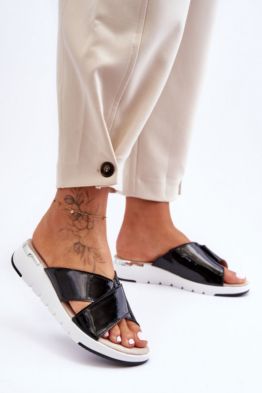 Pantofole con effetto laccato S.Barski AL22469 colore nero