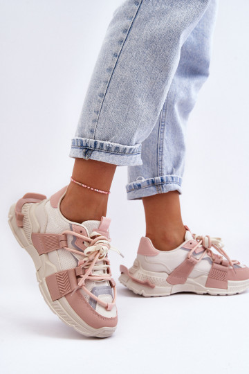 Sneaker alla moda con lacci beige-rosa Chillout!