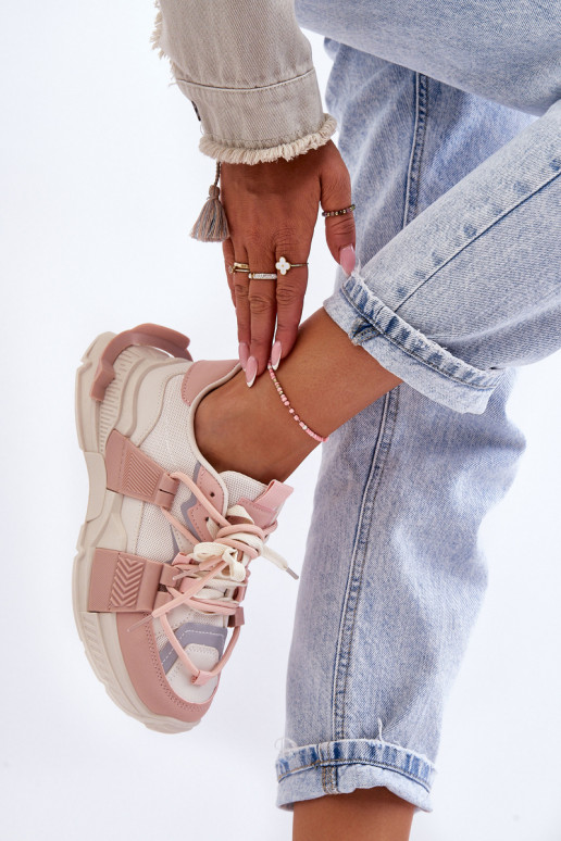 Sneaker alla moda con lacci beige-rosa Chillout!