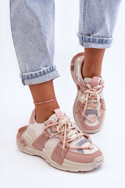 Sneaker alla moda con lacci beige-rosa Chillout!