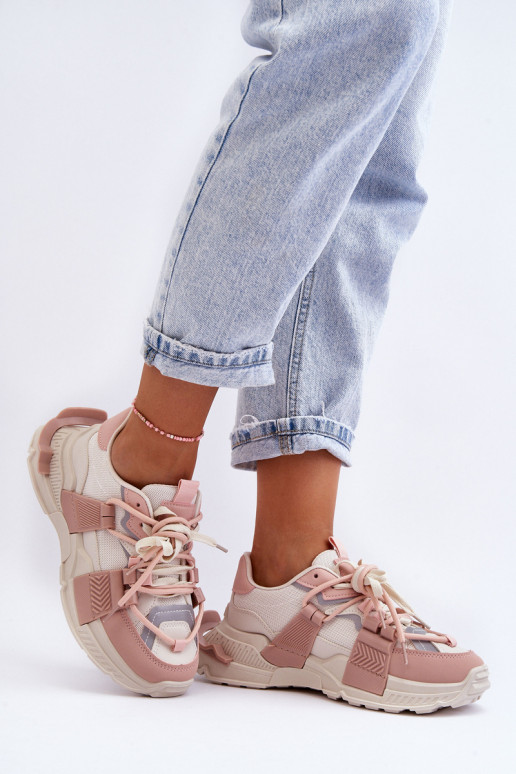 Sneaker alla moda con lacci beige-rosa Chillout!