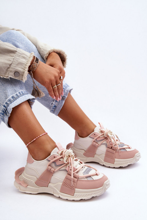 Sneaker alla moda con lacci beige-rosa Chillout!
