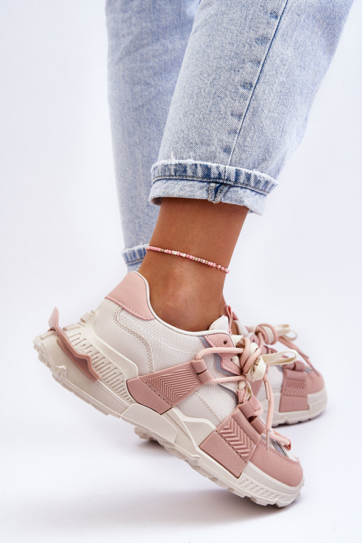 Sneaker alla moda con lacci beige-rosa Chillout!