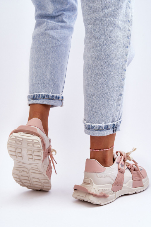 Sneaker alla moda con lacci beige-rosa Chillout!