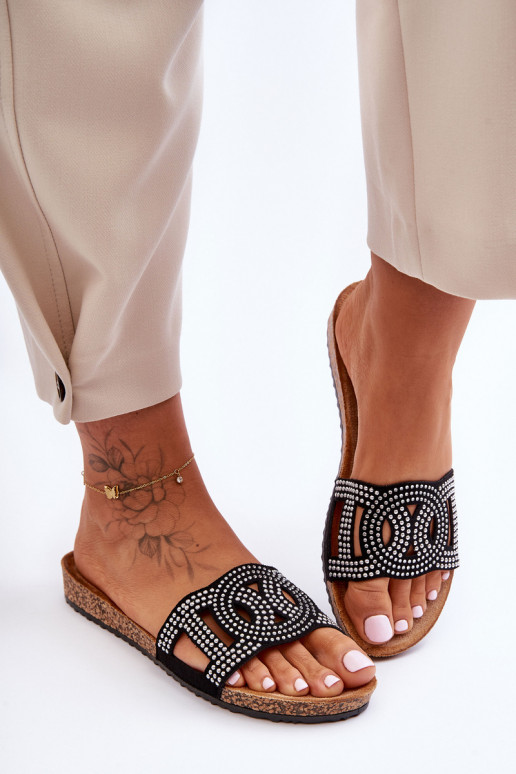 Ciabatte da donna decorate con borchie colore nero Evelins