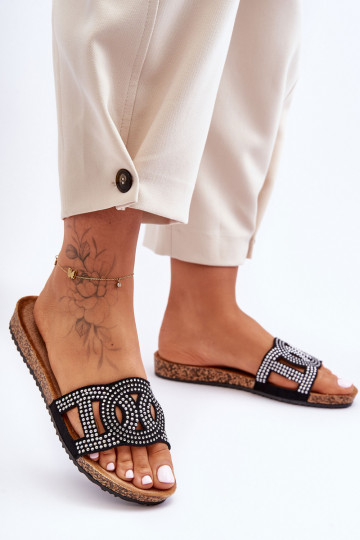 Ciabatte da donna decorate con borchie colore nero Evelins